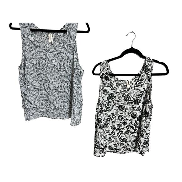 Frenchi Tops - Frenchi 2 Black White Patterned Ruffle Hem Tanks XL